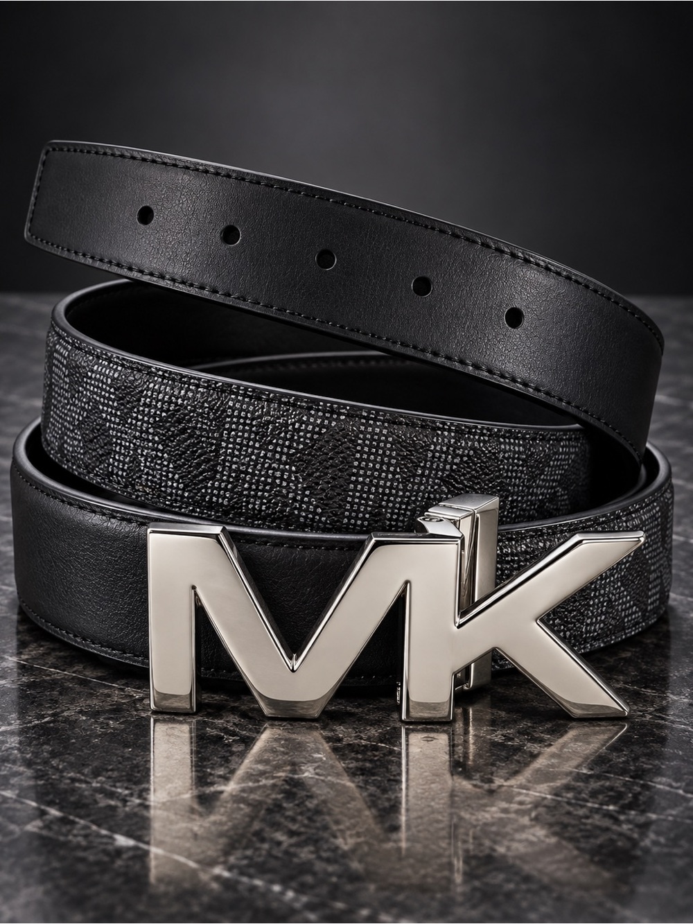 Michael Kors Reversible Black & Gray MK Logo Belt — 40” NWOT